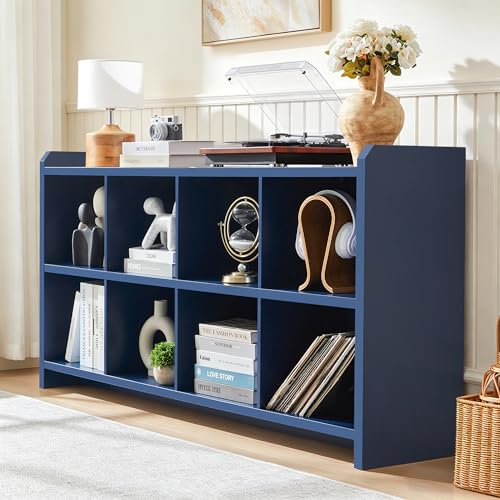 Image of 8 Cube Low Storage Organizer, 63 inch Long Horizontal Bookshelf,Blue