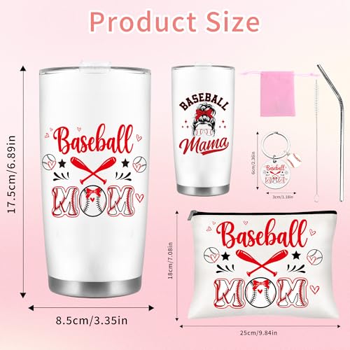 RUBOAOA Baseball Mom Gifts Set, Mother’s Day Gift Box for Baseball Moms with 20 OZ Tumbler Cosmetic Bag Keychain Set, Sport Mom Essentials Accessories, Birthday Gifts for Mothers from Boys Girls