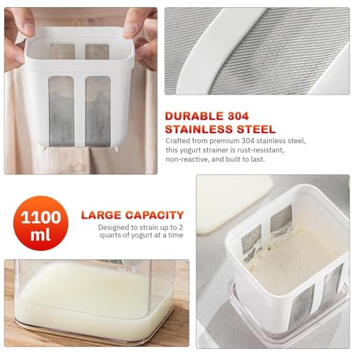 Image of Xmart India Greek Yogurt Maker 1100ML with Strainer & Lid, Hung Curd Maker, Whey Separator for Homemade Yogurt, Cheese & Shrikhand, Kitchen Storage Container