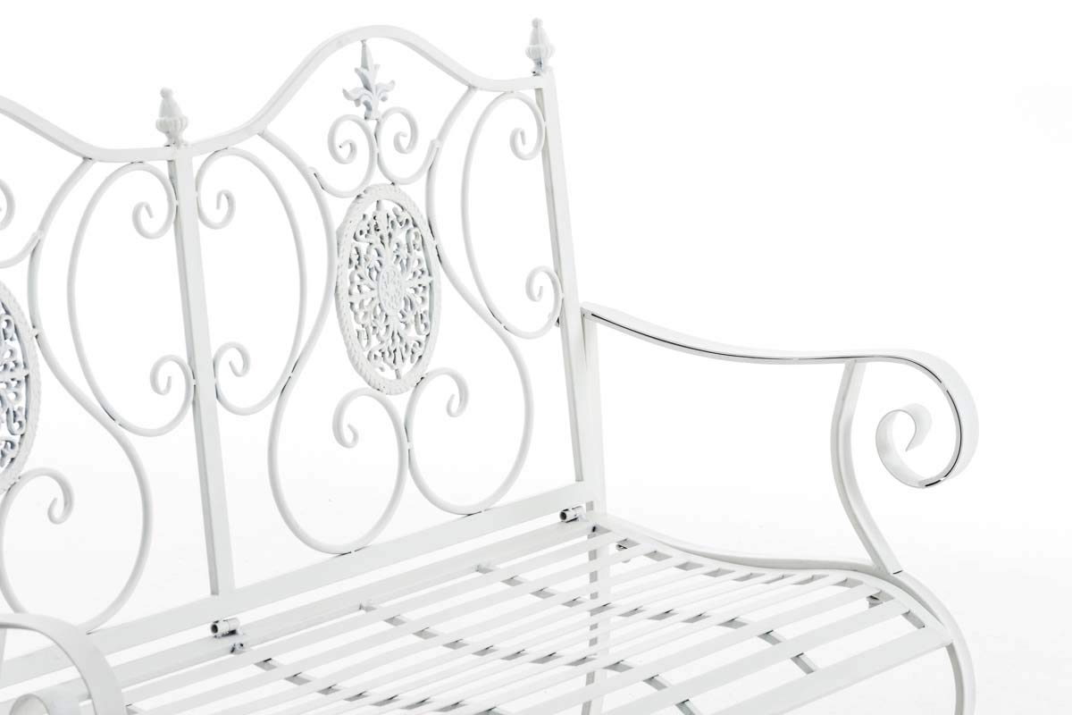 CLP Panchina da Giardino Punjab in Ferro Laccato - Panca Nostalgica Alto Schienale - Panca Stile Rustico per Esterno - Panchina Rétro Resistente ca. 120x50cm, Colore:bianco