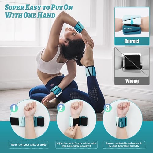 Image of BECOJADDE Ankle Weights for Women Wrist Weights Set of 2 (1 lb /2 lb Each) Adjustable Arm Leg Weight for Womens Men Suitable for Walking Swimming Running Pilates Yoga Gym