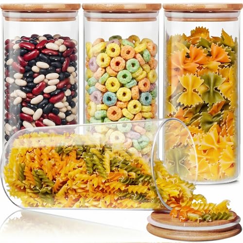 HomArtist Glass Jars with Bamboo Lids 53 FL OZ [Set of 4], Glass Canisters with Airtight Lids, Glass Food Storage Containers for Pasta, Oats, Coffee, Flour, Sugar, Rice, Best for Kitchen & Pantry