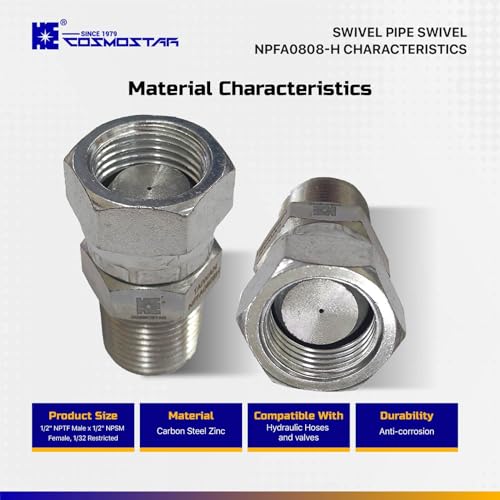 Image of Cosmostar 1 /2 inch NPTF Male x 1 /2 inch NPSM Pipe Swivel,1 /32 Restricted, Hydraulic Adapter