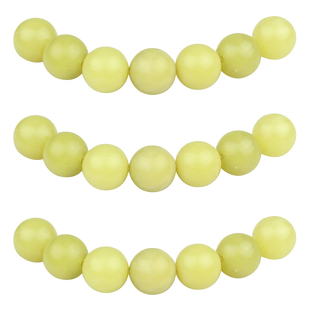 MJDCB Natural Round Stone Beads 10mm Lemon Jade Loose Gemstone Beads for Jewelry Making Bracelet Necklace 35pcs