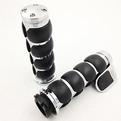 HONGK- Chrome Rubber Hand Grips 1" Pair Compatible with Harley Davidson Softail Fat Boy FLSTF [B01BN0NV9W]