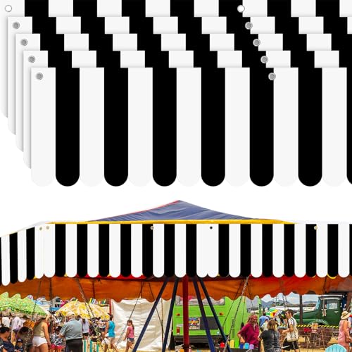 Image of Preboun 5 Pcs Carnival Awning Decorations Tent Circus Hanging Decorations Carnival Banner Concession Stand Sign Canopy Awning for Pirate Summer Party, 9.84''x78.74'' (Black and White)