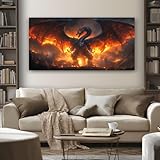 SKOEUI Wandbilder Wohnzimmer Gotisches Biest 80x120 cm Groß Leinwand Bilder Epische Flammen für Schlafzimmer Büro Wanddekoration Modernes Bild mit Rahmen, Kunstdruck