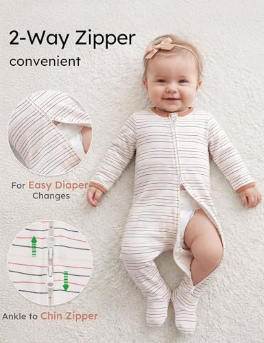 Image of Yoofoss Baby Pajamas 100% Organic Cotton Baby Sleepers for Newborn 0-3 3-6 6-9 Months Boys Girl Clothes 3pcs Footed PJs