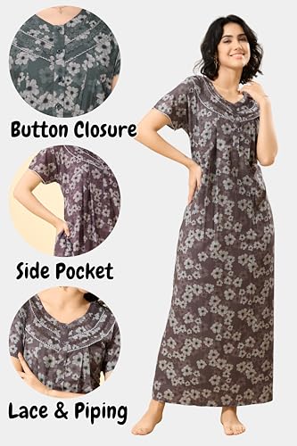 Image of GLAMORAS Bizzy Lizzy Cotton Nighty Gown with Side Pocket for Women | Regular, Digital Printed & Full Length Maxi Night Gown | Night Wear Maxi Gown for Women | Size: M-2XL