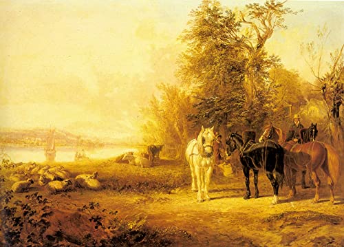 Tableau En attendant le ferry John Frederick Herring Snr reproduction d'art chic 60x90