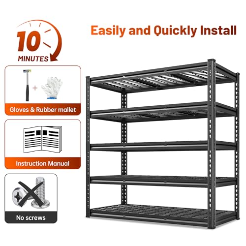 REIBII 48" W Garage Shelving 3000LBS Metal Shelving Heavy Duty Storage Shelves Adjustable Metal Shelf 5 Tier Pantry Shelves for Warehouse Garage Basement Pantry 48" W x 24" D x 72" H