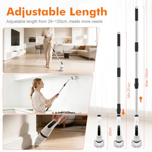 Ibergrif M34104 Electric Spin Scrubber with 6 Replaceable Heads, Waterproof & Adjustable Long Handle for Bathroom and Kitchen - Image 4