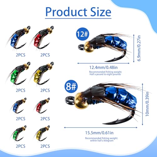 ltteea 16 Piece Fly Fishing Flies Kit: Streamers, Trout, Salmon, Bass Size 8 & 12 Hooks - Image 6