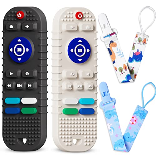 Image of Scuwtocn 2 Pack Silicone Baby Teething Toys, Remote Control Shape, BPA Free, 6-12 Months, Black & White