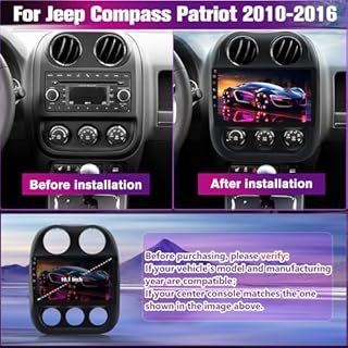 Pyniro Car Radio Stereo Upgrade for Jeep Compass/Patriot 2010-2016, Android Head Unit with 10.1 Inch Touch Screen/Backup Camera/Wireless CarPlay & Android Auto/Mirroring/Wi-Fi/Bluetooth/FM/SWC