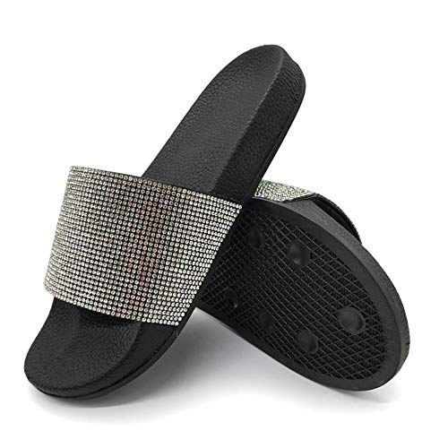 FUNKYMONKEY Women's Slides Rhinestone Glitter Slip On Footbed Platform Sandals4