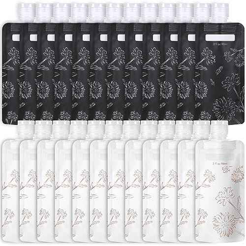 PACKISM Travel Pouches for Toiletries - 24 Pack Leak Proof 3oz TSA Approved Travel Squeeze Pouches,Stand Up Liquid Travel Containers for Shampoo Conditioner Lotion Body Wash