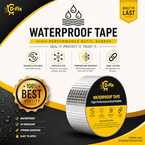 Image of D-fix Super Strong Waterproof Butyl Tape Heavy Duty Leak Repair Sealant Tape for Roof Pipe RV Window Gutter Metal Crack Patch Weatherproof Heat-Resistant Indoor-Outdoor Use (2 Inch (5CM*5M)