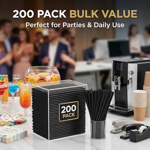 200 pitillos negros desechables de plástico, 26.7 cm miniatura 4