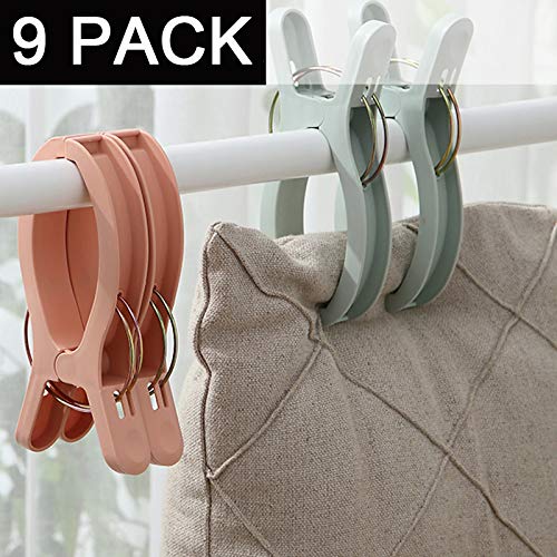 Foshine 9 Pack Beach Towel Clips For Beach Chairs 3 Colors Jumbo Size Towel Clamps Lounge Pool Chairs Plastic Clothes Pegs Hanging Clip Clamps Large For Cruise Vacation (9 Pack-3 Color) #TOP3