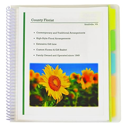 C-Line 10-Pocket Poly Portfolio with Write-on Tabs, Spiral-Bound, 5-Tab, Clear with Assorted Color Tabs, 1 Each (33650) Cover