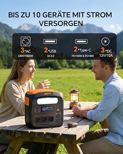 NECESPOW Tragbare Powerstation 1800W(3600W Spitze),1024Wh LiFePO4 Akku,3x AC Ausgang Solargenerator,Schnellladung in 55 Min,PD 100W,USB-C/AC/DC,Solarladung für Camping Notstrom Outdoor 2 NECESPOW Tragbare Powerstation 1800W(3600W Spitze),1024Wh LiFePO4 Akku,3x AC Ausgang Solargenerator,Schnellladung in 55 Min,PD 100W,USB-C/AC/DC,Solarladung für Camping Notstrom Outdoor – Produktansicht 2
