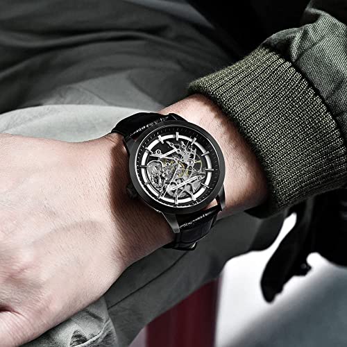 RollsTimi Pagani Design Men's Automatic Skeleton Watch, Self-Winding, Stainless Steel, Leather Strap, Pointer Series, Water Resistant to 100 Metres Men's Watch
