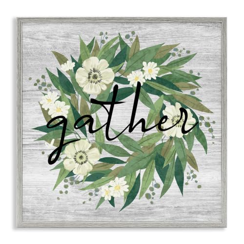 'Gather Calligraphy Flower Wreath Rustic'| Framed Giclee Art