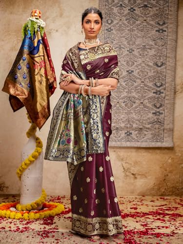 Image of SIRIL Women's Paithani jacquard Silk Saree |Chandrakor Paithani jacquard Saree With Unstitched Blouse Piece