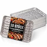 Ultiness Einweg-Grillschalen aus Aluminium 34 x 22,5 x 3 cm mit Lüftungsschlitzen - Hitzebeständige Alu Grillschalen groß - BBQ Grillpfanne für Grill & Backofen (30 Stück)