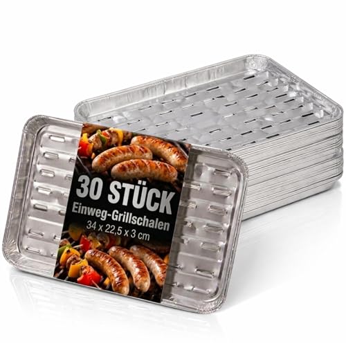 Ultiness Einweg-Grillschalen aus Aluminium 34 x 22 5 x 3 cm mit 30 Stück
