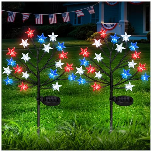 Spakmlt 2026 4th of July Solar Stake Lights Decorations Outdoor Waterproof LED Red White Blue Lights for Fourth of July Patriotic Decorations Lights for Yard Garden Pathway Patio 250th Anniversary