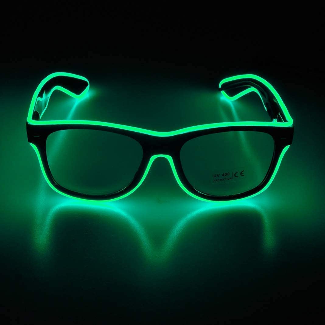 Okulary Led, Okulary Podświetlane Neon El Wire Okulary Przeciwsłoneczne Z Podświetleniem Led Okulary Do Klubu Nocnego 4 Tryby Bateria, Green, Clear Lens
