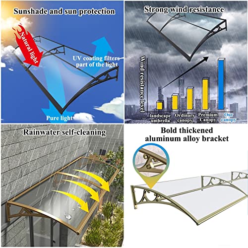 Auvent de fenêtre en polycarbonate solide pare-soleil contre la neige pour terrasse et patio - 4
