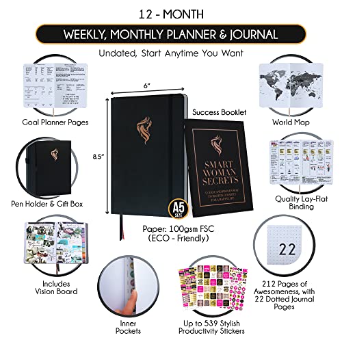 Image of Life Planner - Undated Daily, Weekly & Monthly Planner with Budget Section | A 12 Month Journey to Increase Productivity & Happiness | Life Organizer & Gratitude Journal - Horizontal Format