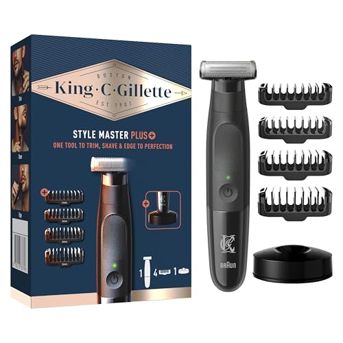Gillette King C Tondeuse A Barbe Electrique pour Hommes Style Master Plus, sans Fil Et avec des Lames Affutées, Coffret Barbe Homme avec 4 Sabots...