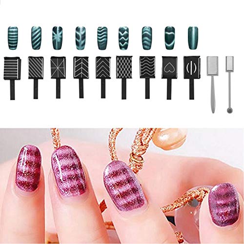 Aimant d'ongle oeil de chat, 11pcs / Set 3D Cat's Eye Magnétique LED Polonais Soak Off Gel UV Aimant Bâton Manucure Nail Art Outil Cat's Eye Aimant Aimant Bâton Aimant Cat's Eye Gel Magnétique Aimant Cover