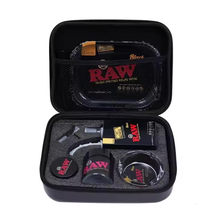 Geruchssichere Aufbewahrungsbox mit Grinder, Rolling Tray, Joint-Hüllen & Zubehör – 7-teiliges Kiffer Set – Stash Box