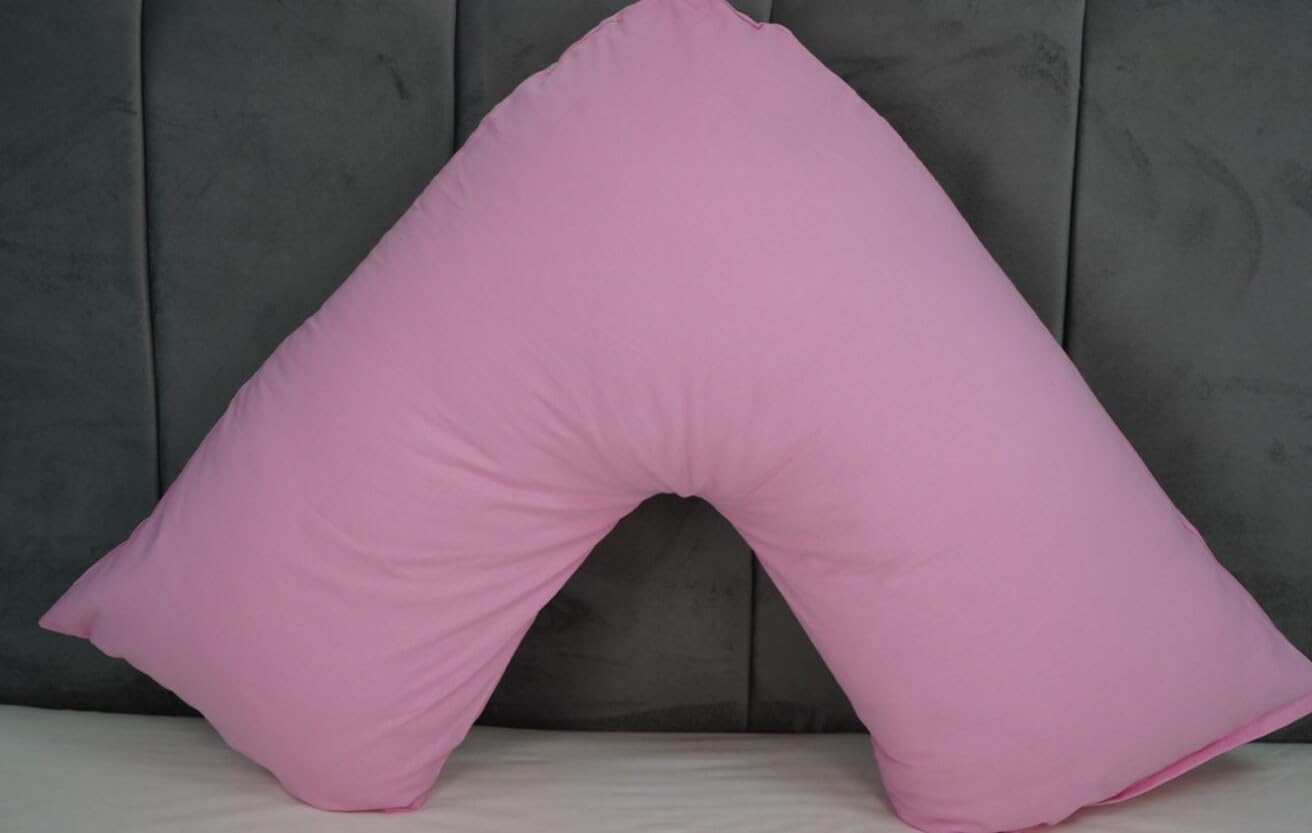 Arlinens Pink V Pillow With Pillowcase - Orthopedic V Pillow For Neck, Back, Pregnancy & Nursing Support Pillow-With Polycotton Pillowcase Standard Size 74 X 34Cm (Pink)