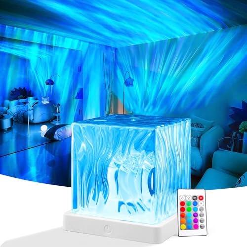ZLDYPINK Northern Lights Projector, 16 Colors Aurora Cube Shower Lamp Projector with Remote and 3D Ocean Water Ripple Lamp for Bedroom, Galaxy Night Light for Playroom Kids Teen Girl Gift