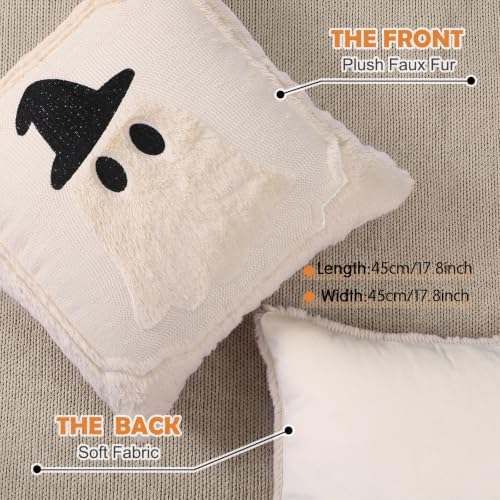 2 Pack Halloween Pillow Covers 18x18 Faux Fur Ghost Decor for Cozy Homes - Image 2