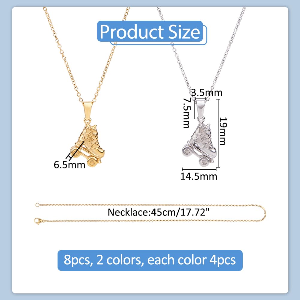 8 collares de patines para mujer, 2 colores, de acero inoxidable, colgantes estereoscópicos, para joyas, collares, pulseras, aretes, manualidades, Acero inoxidable