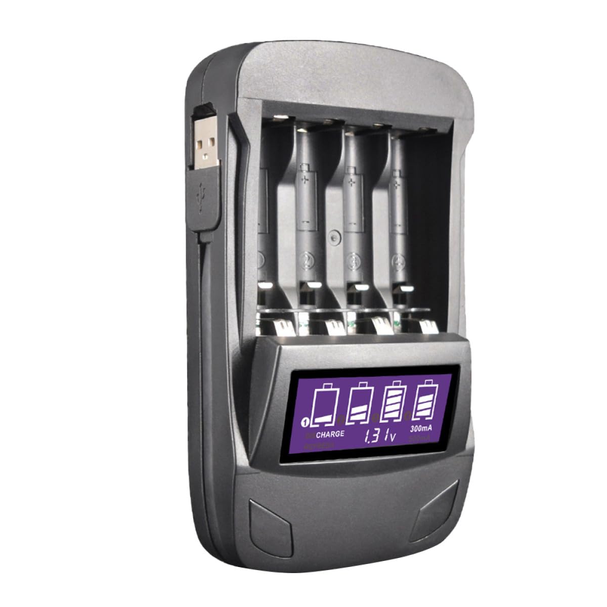 HEMOTON 2piezas Cargador De Batería USB Inteligente De Ranuras Pantalla LCD Adaptador Multifuncional para AA AAA Función De Descarga y Recarga Portátil para Doméstico Negro