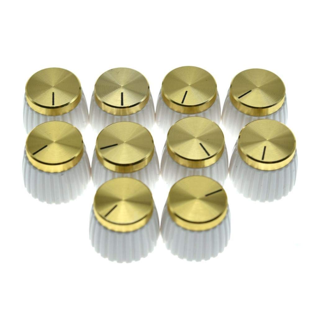KAISH 10pcs Guitar AMP Amplifier Push on fit Knobs White with Gold Cap Top Fits 6mm diameter Pots Marshall Amplifiers - Image 2