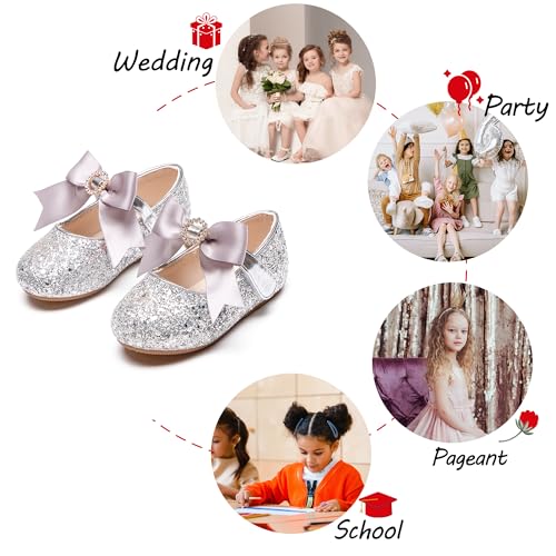 Image of PHIRAMIN Toddler Flower Girl Dress Shoes - Little Girl Mary Janes Flats Wedding