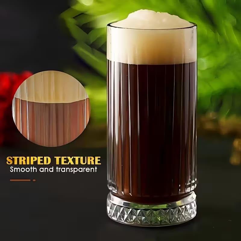 Image of PrimeWorld Set of 6 - 350ml Tall Fluted Highball Glasses with Heavy Diamond Cut Base | Ribbed Drinking Tumblers for Cocktails, Water, Juice, Whiskey & Everyday Beverages