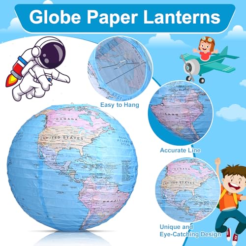Image of Globe Hanging Paper Lanterns, Around The World Earth Day Decorations, Travel Themed Paper Lanterns for Classroom Decorations Travel Party Decorations (12 inch, 6pcs)