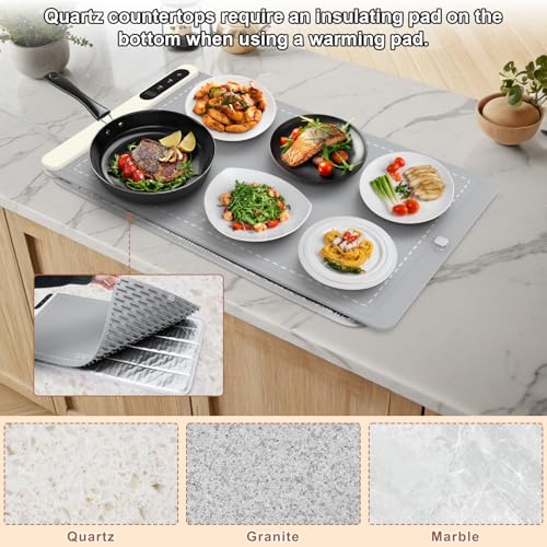 Image of FYY Warming Mat for Food - Rapid and Full Surface Heating, 6 Temp Settings, 6H Timer, Rollable Portable Food Warming Mat, Ideal for Gatherings, Parties, Keep Meal Warm (X Large Size, Gray) (Pack of 2)