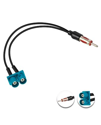 12in Fakra-Z to DIN Male Plug - Dual Fakra Z /DIN Pigtail - RG174, FM/AM Radio Antenna Adapter