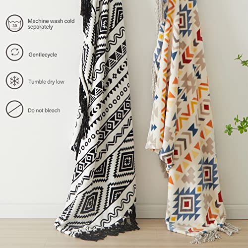 Casaagusto Boho Throw Blanket - Black And White Decorative Blankets With Tassel, Printed Flannel Bohemian Throw Blanket For Chair, Bed, Sofa, Couch(50 * 60, Black And White) #TOP4